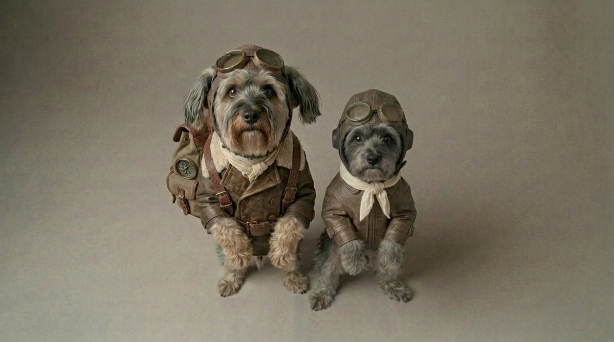 Marley and Bertie in RFC pilot costume for The Easter Mission