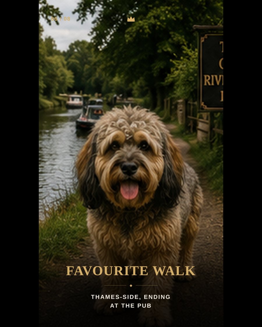 Bertie walking along the Thames